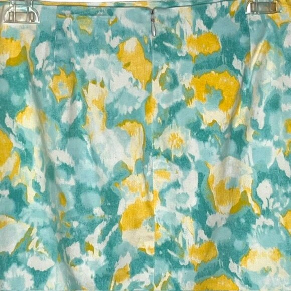Talbots Watercolor Cotton Straight Skirt - Aqua/Yellow - 14 - Picture 4 of 6